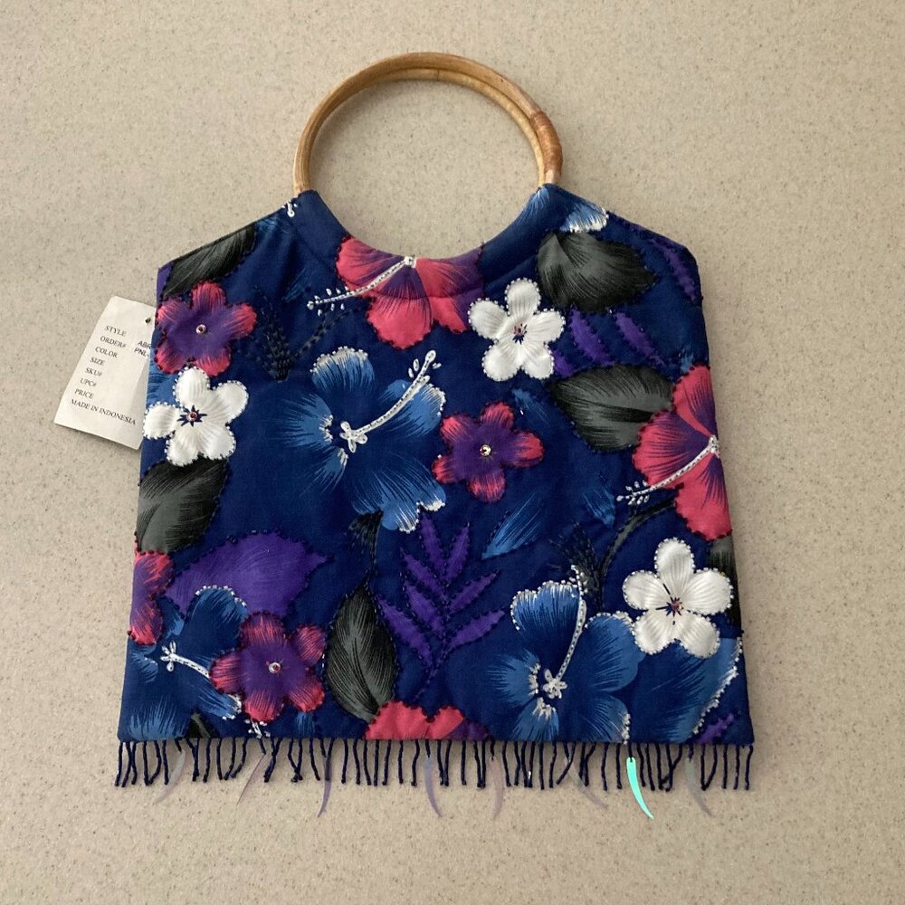 Floral Hawaiian Print Handbag with Beads and Fringe NWT